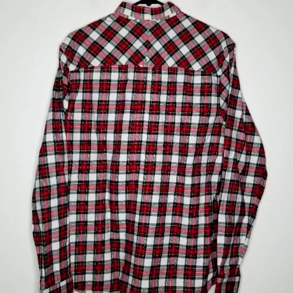 Fred Perry $275 Red & White Plaid Flannel Button Down Shirt sz Small EUC